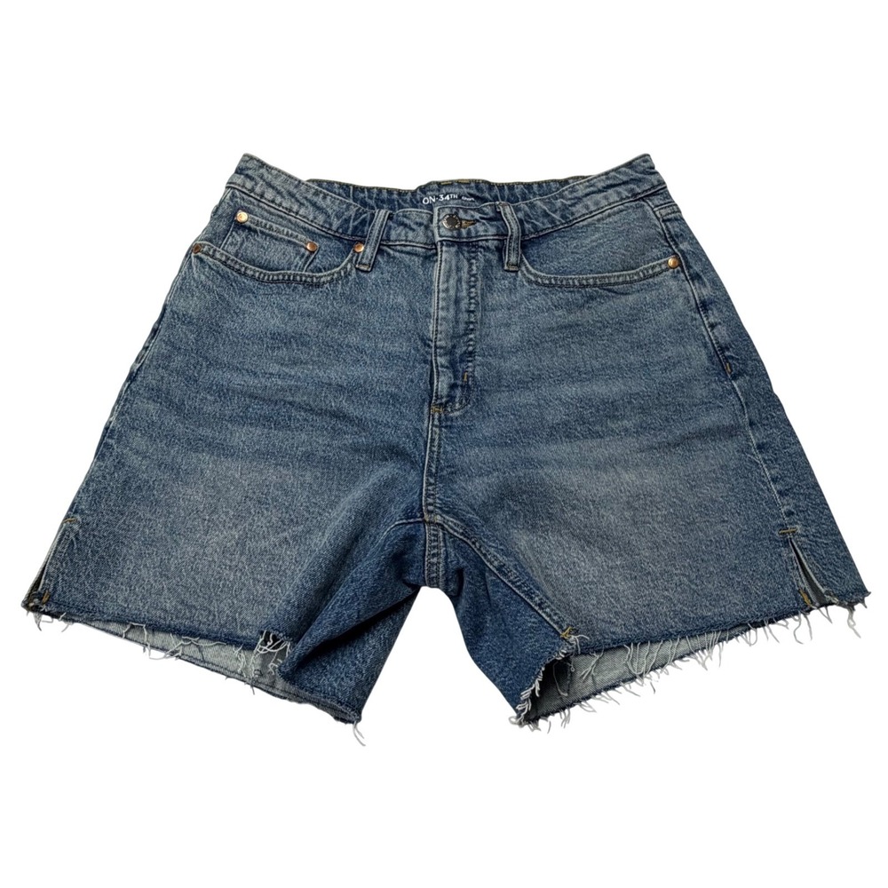 ON 34th Womens Denim Cutoff Shorts Size 12 Raw Hem High Rise Stretch Blue